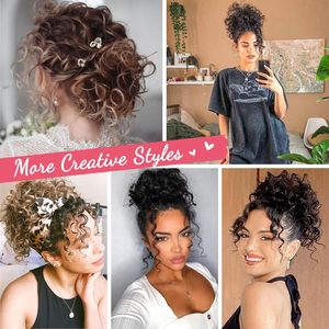 Chignon synthétique bouclé crépu avec cordon de serrage, en fibre haute température, effet <span class=keywords><strong>afro</strong></span> ébouriffé et volumineux, élastique, 60g, application facile - Product Image 6