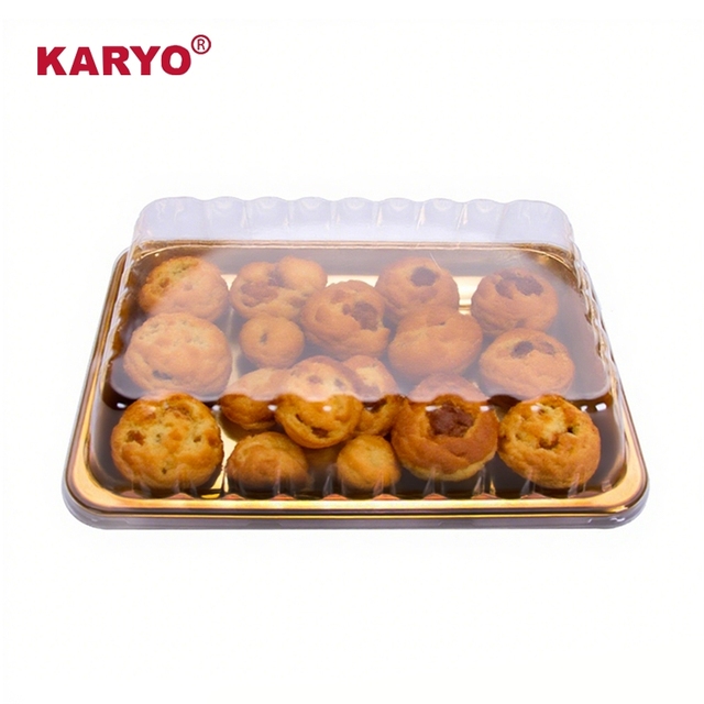 KARYO KYG-0038B Food Grade PET Plastic Disposable Pastry Boxes Cakes Desserts Tray for Bakery Candies Packaging Containers