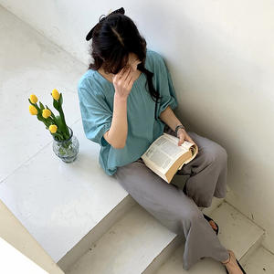 Pijamas de algodón y seda para <span class=keywords><strong>mujer</strong></span>, <span class=keywords><strong>conjunto</strong></span> de pantalones largos de manga corta, transpirables, cómodos, estilo fino, talla grande - Product Image 2