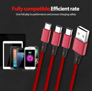 Wholesale Price Nylon Braided 2.4a Quick Fast Wire Micro Type C Charging Data Line 3 In 1 Usb Cable For phone charger
