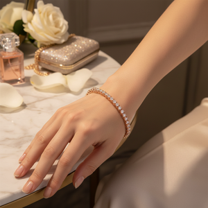 Elegant Classic 14K <b>Rose</b> <b>Gold</b> Tennis Bracelet with Natural Round White Diamond Real for Women Diamond Bracelets & <b>Bangles</b> - Product Image 2