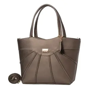 Sac fourre-tout décontracté de luxe pour femme Fana Kaia, en matériau métallique, motif géométrique, deux poignées, fermeture ouverte - Product Image 3