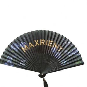 Abanico de Papel de Bambú Blanco de 21 cm, Ecológico, Impreso Personalizado, Pintado a Mano, con Borla, para Recuerdos de Boda y Promociones - Product Image 5