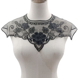 Tissu en maille couleur <span class=keywords><strong>Ding</strong></span> tissu soluble dans l'eau broderie polyester noir brillant dentelle faux col vêtements poitrine bit dentelle - Product Image 1