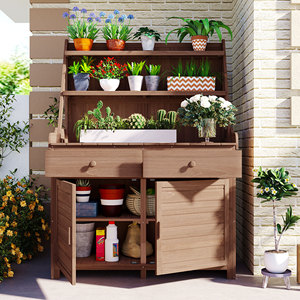 Mesa de Jardinería TOPMAX de 65 Pulgadas, de Madera de Abeto, con Estante de Almacenamiento, Cajón y Gabinete, para Jardinería al Aire Libre - Product Image 2
