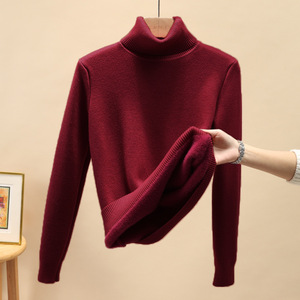 Pull en velours de coton pour <span class=keywords><strong>femme</strong></span>, fin, tissé, décontracté, <span class=keywords><strong>col</strong></span> semi-montant, une pièce, avec <span class=keywords><strong>col</strong></span> <span class=keywords><strong>roulé</strong></span> en maille, en polaire très élastique - Product Image 6
