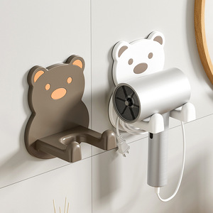 Bear Shape Wall Mounted Hair Dryer Holder With Cable Management For Bathroom Storage - Product Image 1