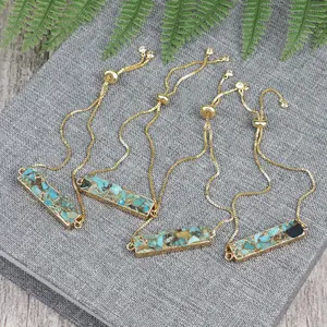 LS-A145 NEW ARRIVAL! natural gemstone turquoise bracelet with thin adjustable chain bracelet gold plating connector bracelet