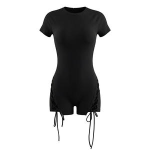 Viviblook J26RP027 Mono para mujer, nuevo mono informal de verano de color sólido, manga corta, ajustado, con cordones y encaje - Product Image 5