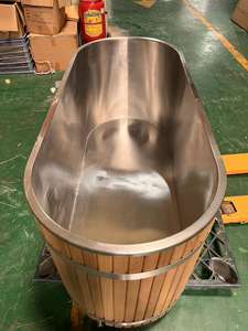 HUAXI 공장 도매 현대 콜드 플런지 욕조 Obechi 스테인레스 스틸 타원형 나무 배럴 스파 품질 나무 얼음 욕조 - Product Image 2
