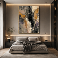 Décoration intérieure, toile peinte à la main, texture Wabi Sabi, Art déco, art mural neutre, cadre en alliage d'aluminium noir/doré, grand format