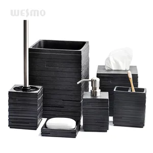 Fashion Bathroom Accessories 6pc Set Polyresin Black Bath Room Accessories Hotel Elegant Resin Bathroom Accessories Set