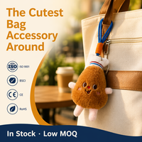 Porte-clés en peluche Kawaii en coton doux, motif cuisse de poulet frite, avec visage brodé et cordon tressé, breloque de sac en forme de nourriture en peluche, cadeau, en stock