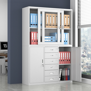 Armoire de rangement à 4 portes en métal Armoire à 6 tiroirs en acier Armoire à casiers en acier avec <span class=keywords><strong>porte</strong></span> <span class=keywords><strong>coulissante</strong></span> en verre - Product Image 1