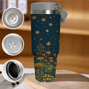 แก้วน้ำเก็บอุณหภูมิ 30 ออนซ์ ลายพระอาทิตย์ พระจันทร์ และเห็ด พร้อมหูจับ สไตล์โบโฮ ท้องฟ้าเต็มดาว แก้วเดินทาง สินค้าจากสหรัฐอเมริกา ของขวัญสุดเท่สำหรับคนรักธรรมชาติและสไตล์โบโฮ - Product Image 4