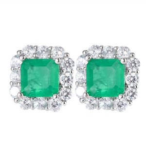 Fashion Jewelry Eco-friendly Copper Silver Plated Square Bezel Green Zircon Geometric Halo <b>Stud</b> Earrings for Women - Product Image 1