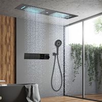 Ensemble de douche LED Bluetooth avec affichage numérique de la température, 4 modes de jet, montage au plafond, noir mat, HONGDEC