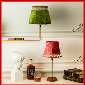 Living Room Decor Table <strong>Lamp</strong> Green Velvet Shade with Golden <strong>Stem</strong> &amp; Wooden Base Vintage Desk <strong>Lamp</strong> for Bedroom Study - Product Image 2