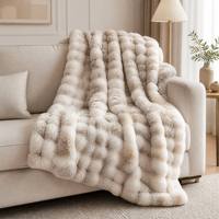 Jeté d'hiver chaud et luxueux en fausse fourrure de lapin 3D imprimée double face, 100 % polyester, écologique, jacquard épais