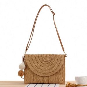 Summer Women Handmade National Portable Water Resistant USB <b>Small</b> Woven Paper Crossbody Single Shoulder Bag for Seaside Vacation - Product Image 1