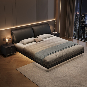 Meubles <span class=keywords><strong>de</strong></span> chambre à coucher en bois <span class=keywords><strong>de</strong></span> luxe moderne, lits rembourrés doux, <span class=keywords><strong>lit</strong></span> double king-size rembourré, cuir noir <span class=keywords><strong>suspendu</strong></span> avec éclairage design - Product Image 5