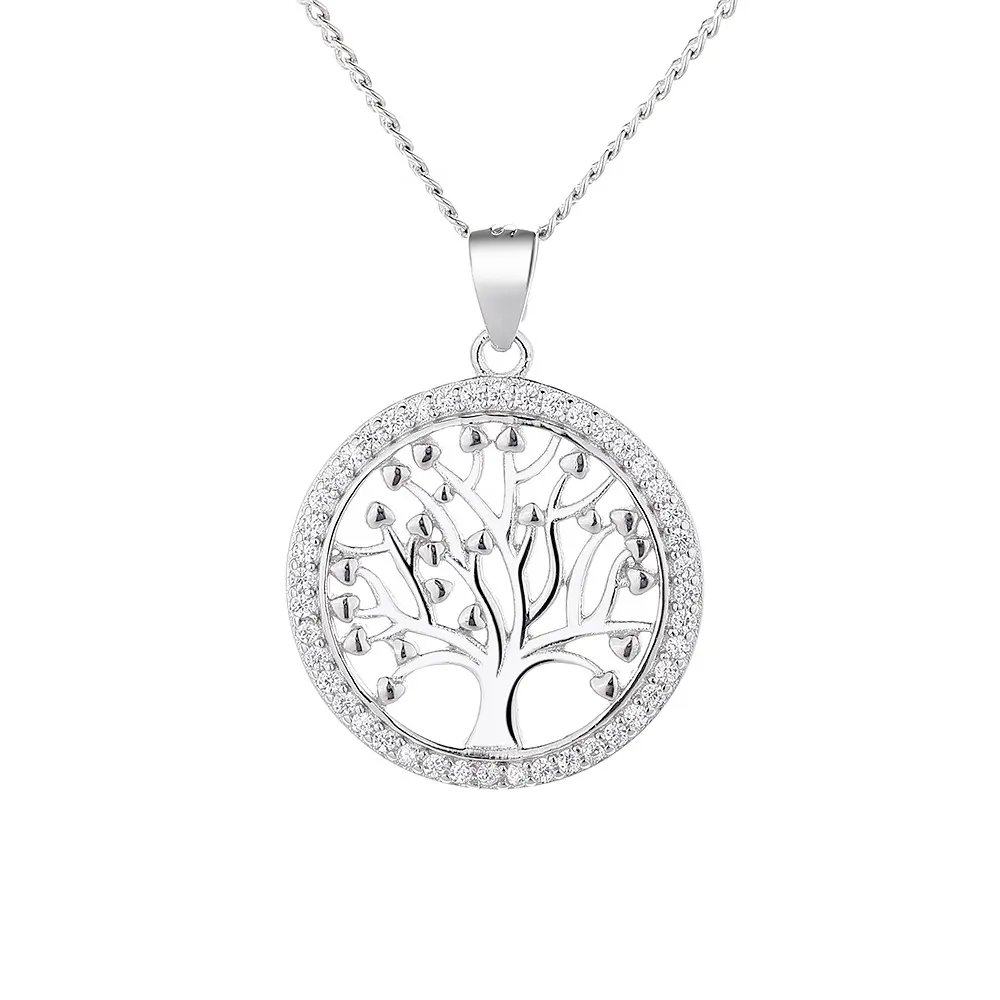 Đồ trang sức cây Mặt dây chuyền Zircon Vòng cổ 925 Sterling bạc vàng trắng cây của cuộc sống Vòng cổ cho phụ nữ