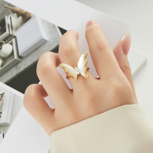 Butterfly Open <b>Ring</b> Natural Seashell Gold Plated Adjustable Index <b>Finger</b> Party Jewelry - Product Image 2