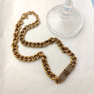Collier en cuivre style parisien français avec chaîne en bambou ancien, luxe <span class=keywords><strong>l</strong></span>éger, sportif, urbain, polyvalent, style star, unisexe - Product Image 3