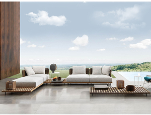 Sofá en forma de l de <span class=keywords><strong>madera</strong></span> de teca sólida de alta gama, estilo escandinavo europeo, resistente al agua, muebles de <span class=keywords><strong>exterior</strong></span> - Product Image 3