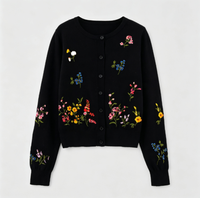Pull pour femme automne-hiver, manches longues, col rond, cardigan en coton, boutons brodés, cardigan en tricot pour femme