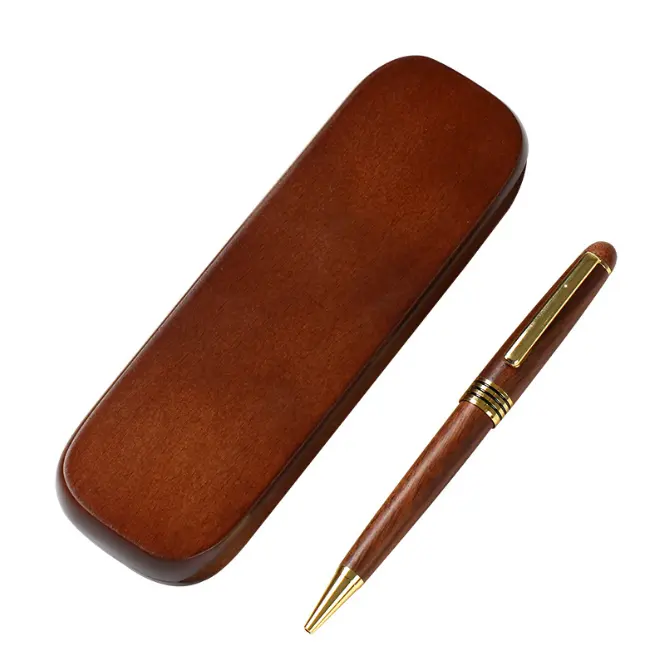 Conjunto de caneta de madeira, luxuoso, personalizado, madeira de rosa de bambu, eco-amigável, caixa de presente