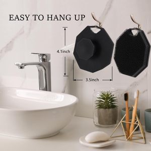 <b>Bath</b> Exfoliating Back Wash Massage Dry Square Shape Black/Grey Silicone Body <b>Scrubber</b> with Storage Hook for Shower Massager - Product Image 4