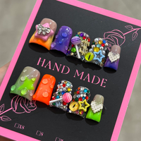 216-220 Faux Ongles à Presser Faits Main Couleurs Halloween Motif Canard 10 Pièces pour Doigts Styles de Design Uniques