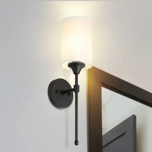 Matte Black Vanity Light Single Bulb Fabric Shade Lighting Wall Mounted Modern Wall Light