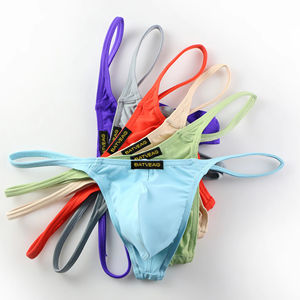 Vente chaude : Sous-vêtements <span class=keywords><strong>pour</strong></span> hommes, <span class=keywords><strong>string</strong></span> bikini taille basse, sexy, respirant, <span class=keywords><strong>en</strong></span> maille, séchage rapide, avec logo à la taille, design uni - Product Image 1