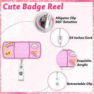 Retractable nurse ID card label sleeve with bow-shaped horizontal push-to-open ID card badge scroll and alligator <b>clip</b> - Product Image 2