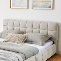 Livraison gratuite |   Lit de rangement rembourré en chenille, taille Queen, avec tiroir et tête de lit, meubles de chambre à coucher en plateforme beige