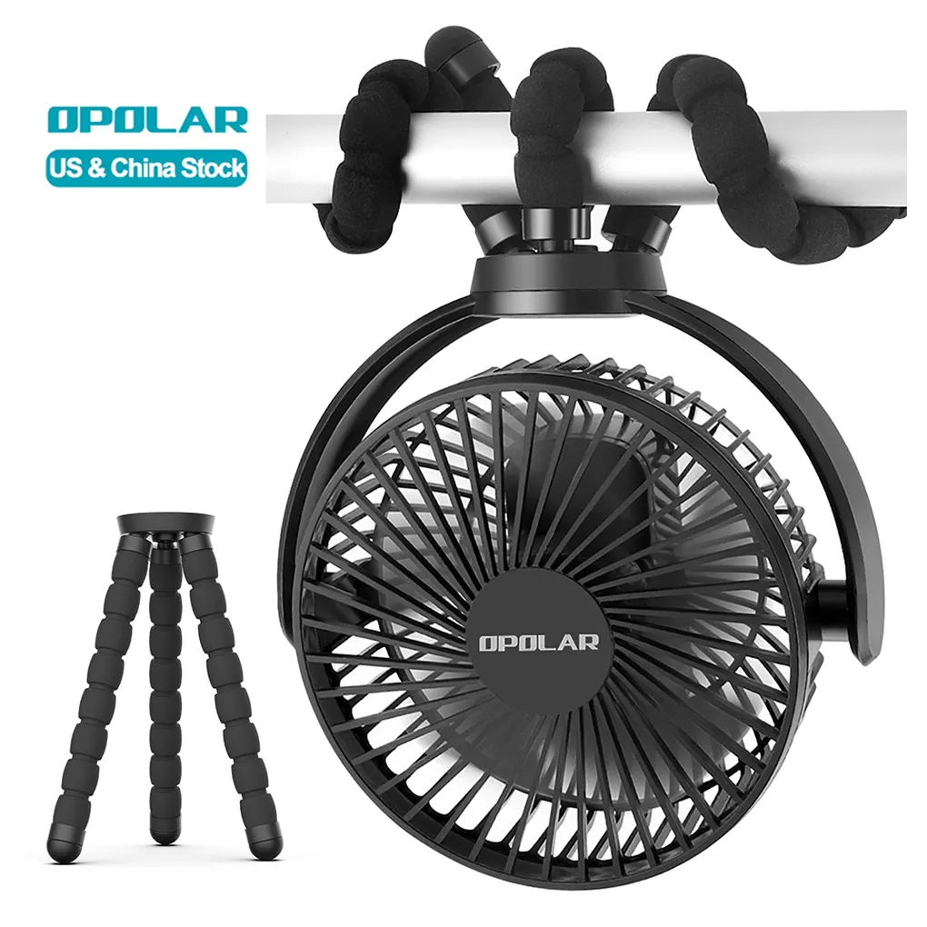 OPOLAR 5000mAh Battery Operated Stroller Fan Usb Rechargeable Mini Handheld Fan Portable Flexible Tripod Clip Desk Fan