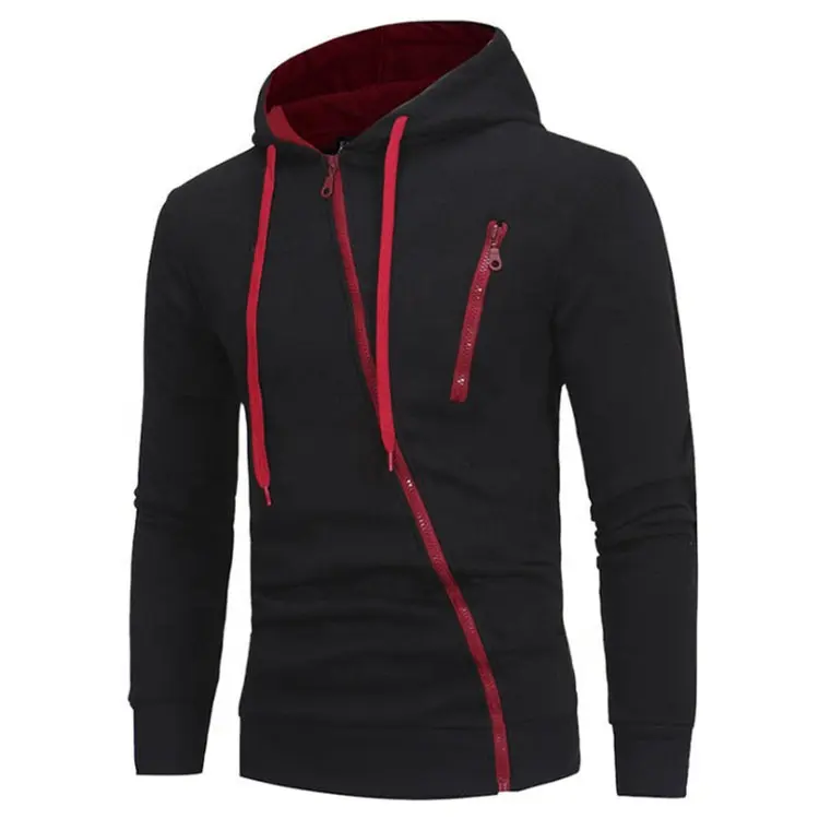 New oblique zipper sports casual hooded long-sleeved cardigan jacket custom full zip up men hoodies