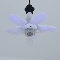 Ventilateur pliable à moteur DC avec lampe LED E27, télécommande, 5 pales en ABS, faible bruit, intensité variable 3500K/6500K pour chambre et supermarché