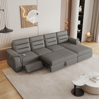 Canapé d'angle moderne en forme de L avec fonction lit, inclinable électrique, rangement, méridienne multifonctionnelle à mouvement motorisé pour salon, en mousse