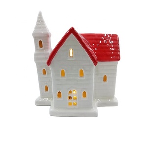 <strong>Christmas</strong> Gift Small Light up White Red Ceramic LED <strong>Christmas</strong> <strong>House</strong> Miniature Decoration with Green Xmas Tree Decor - Product Image 5