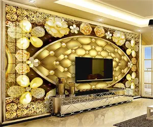 KOMNNI 사용자 정의 3d 모든 크기 벽지 유럽 스타일 다이아몬드 꽃 벽화 황금과 화려한 보석 배경 벽지
