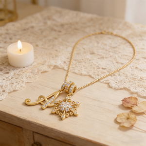 Collar con Colgante Doble de Letra Inicial Personalizada y Copo de Nieve, Chapado en Oro de 18K, Cadena de Caja, Joyería para Mujer, Regalo para San Valentín - Product Image 2