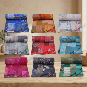 Vente en Gros de Couette Kantha Brodée Vintage Sari Patchwork - Product Image 4