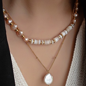 High-End <b>Titanium</b> Steel Pearl Necklace with Turquoise 18K Gold Plated Ins Style Stainless Steel Beads <b>Chain</b> for Collarbone - Product Image 3