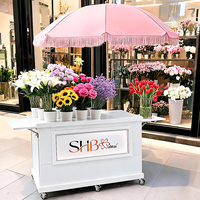 Carrito de Floristería Multicolor con Logotipo Personalizado, Porta Flores, Borlas, Sombrilla, Carrito Rodante para Bodas, Exhibición Ambulante, Venta al Aire Libre