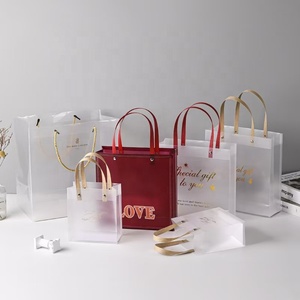 Customize Print Logo PP Transparent Handbag Gift Bag Clear Waterproof Plastic Package Shopping Bag Advertising Bag with Handle
