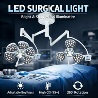 Lampe chirurgicale vétérinaire à double tête LED, type fleur, montée au plafond, sans ombre, pour salle d'opération, certifiée CE