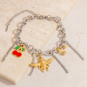 New Women's 18K Gold Color Titanium Steel Single Pendant Trendy <b>Charm</b> Bracelet for Anniversary - Product Image 2